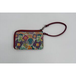 Fossil Floral Print Wristlet Wallet With Red Strap & Zipper Closure